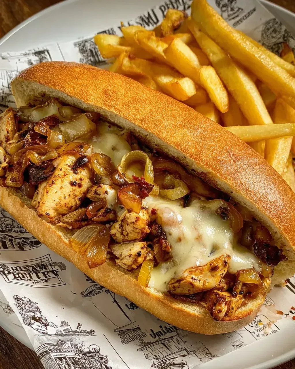 A sandwich with onions and cheese.