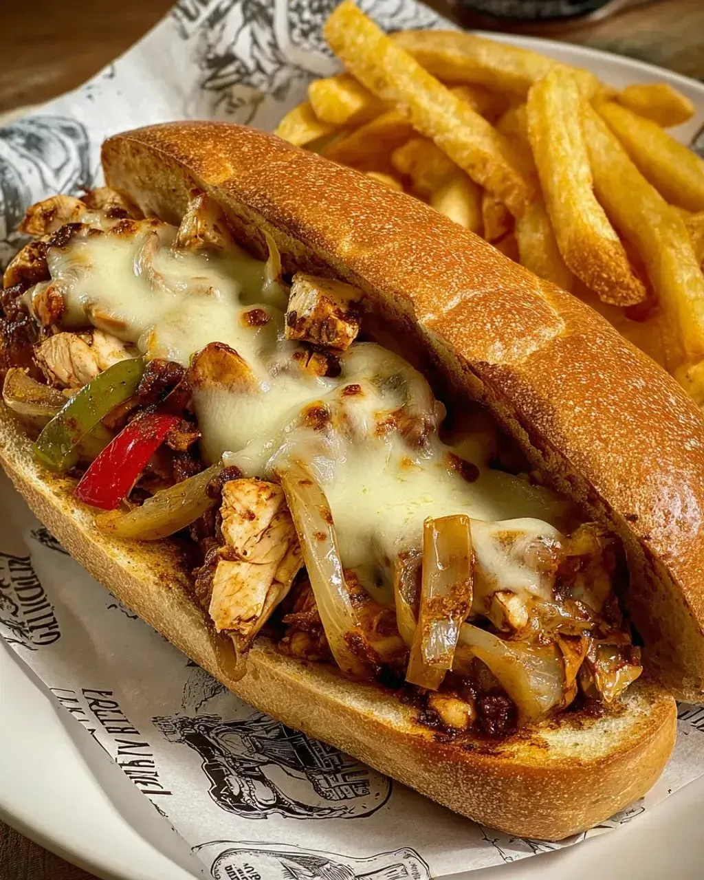 A sandwich with onions and cheese.