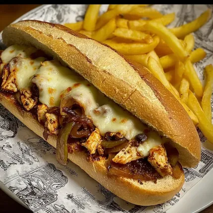 A sandwich with cheese and onions on a bun.