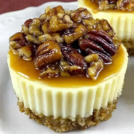 A slice of cheesecake with walnuts and a caramel sauce.
