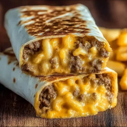 A burrito with cheese and meat.