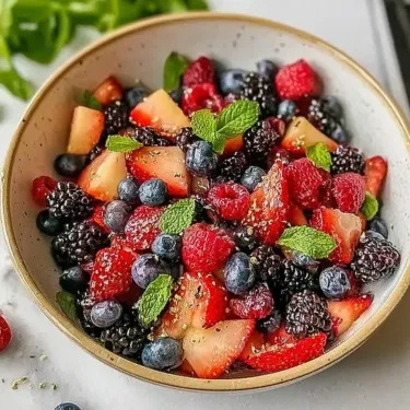 A bowl of fruit with blueberries, strawberries, raspberries, and blackberries.