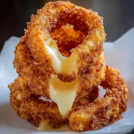 A cheese covered onion ring.