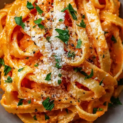 A bowl of pasta with cheese and herbs.