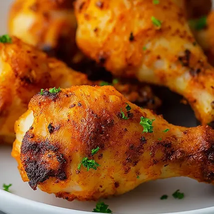 A plate of chicken wings with green herbs.