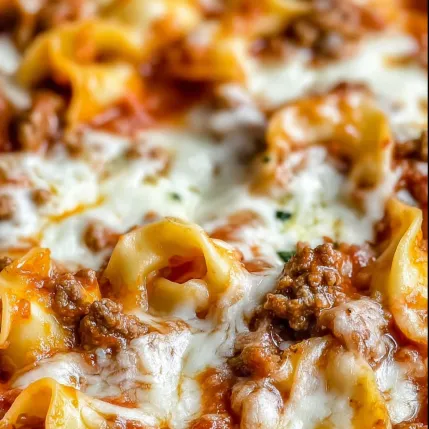 A pizza with noodles and meat on top.
