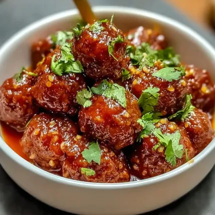A bowl of meatballs with green herbs on top.