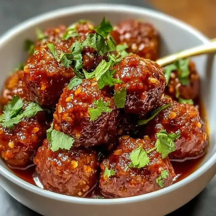 A bowl of meatballs with green toppings.