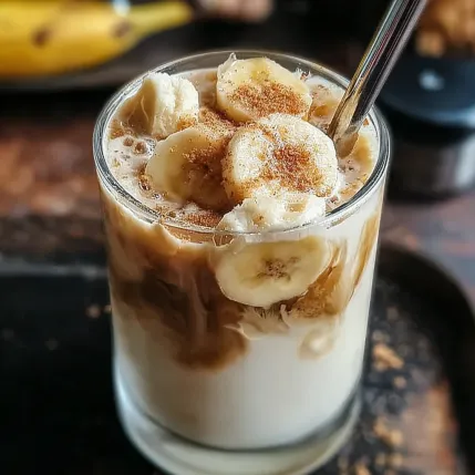 A glass of milk with bananas and cinnamon.