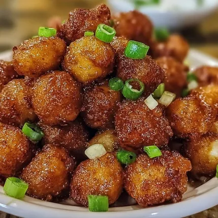 A bowl of fried food with green onions.