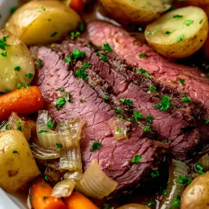 A plate of food with meat and potatoes.