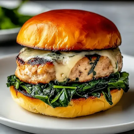 A sandwich with chicken and greens on a white plate.