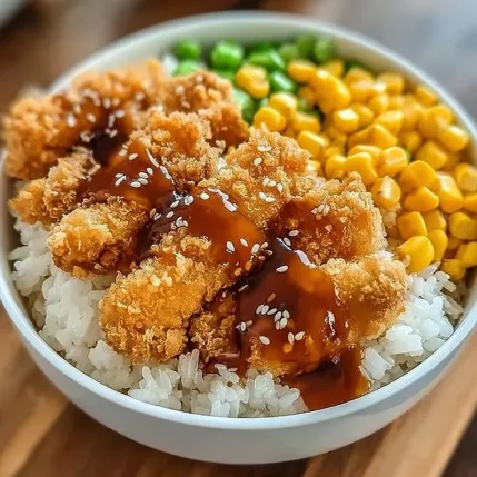 A bowl of food with rice and chicken.