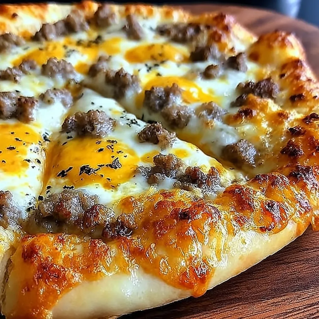 A slice of pizza with meat and cheese.
