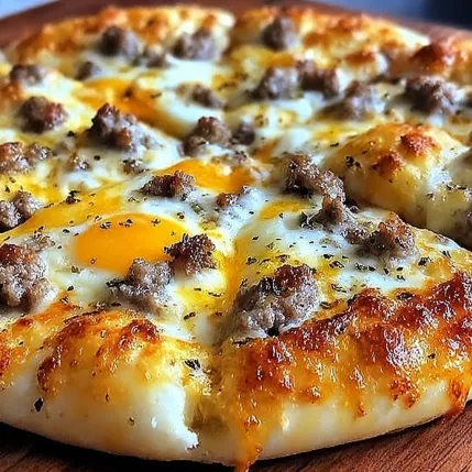 A pizza with meat and egg on top.