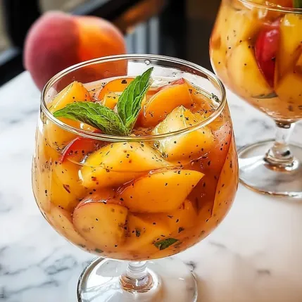 A glass of fruit with mint and pepper.