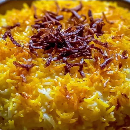A bowl of rice with a brown topping.
