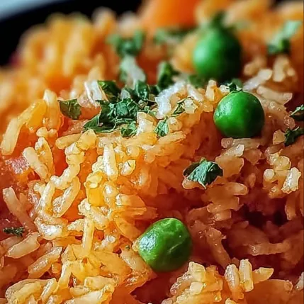 A plate of rice with peas and carrots.