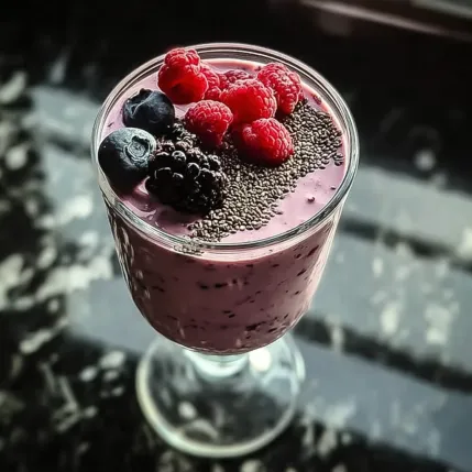 A glass of berries and milk.
