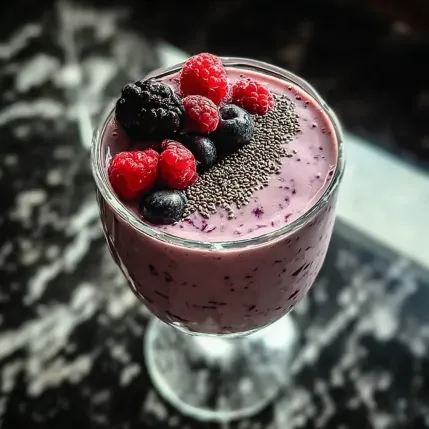 A glass of berries and yogurt.