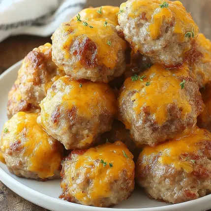 A plate of meatballs with cheese on top.