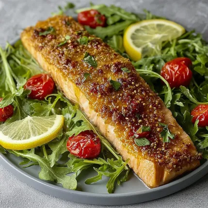 A plate of food with a salad and a piece of fish.