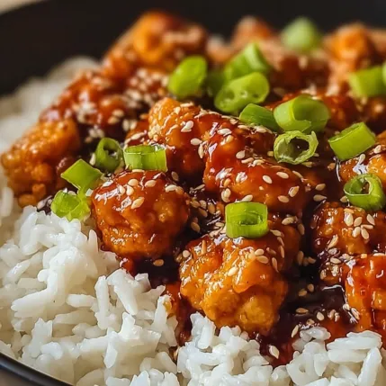 A bowl of rice with chicken and vegetables.