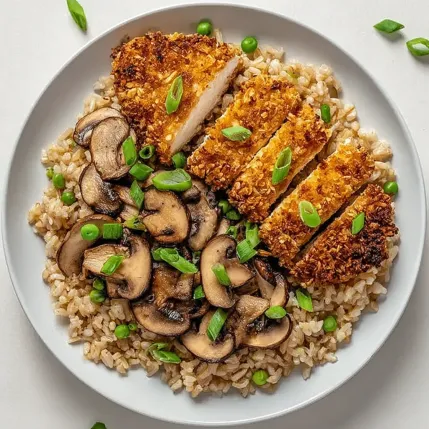 A plate of food with rice and mushrooms.