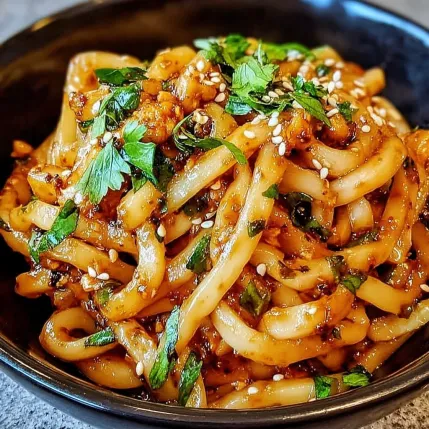 A bowl of noodles with vegetables and seasoning.