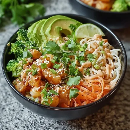 A bowl of food with noodles, vegetables, and meat.