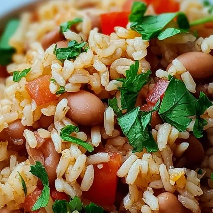 A bowl of rice with beans and tomatoes.