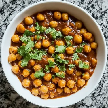 A bowl of chickpeas with green herbs on top.
