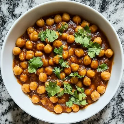 A bowl of chickpeas with spices.