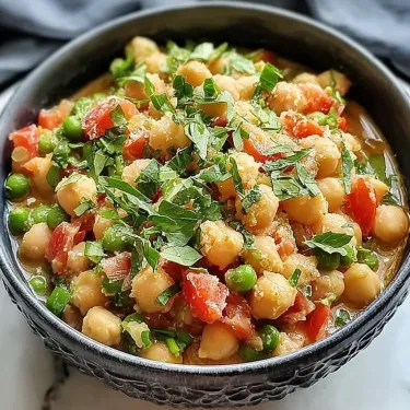 A bowl of chickpeas and tomatoes.