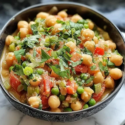A bowl of chickpeas and vegetables.