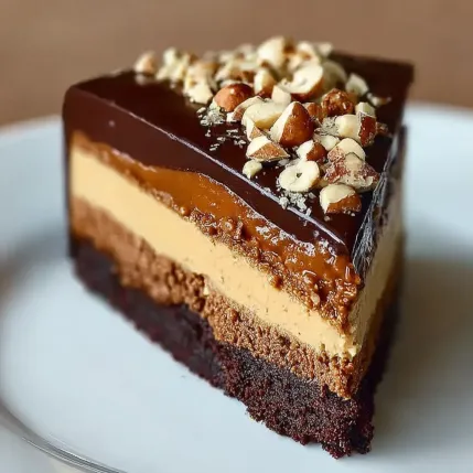 A slice of chocolate cake with nuts on top.