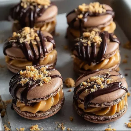 A close up of a chocolate and peanut butter filled pastry.