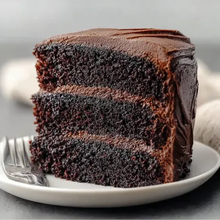 A slice of chocolate cake on a plate.