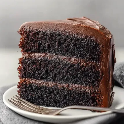 A slice of chocolate cake on a plate.