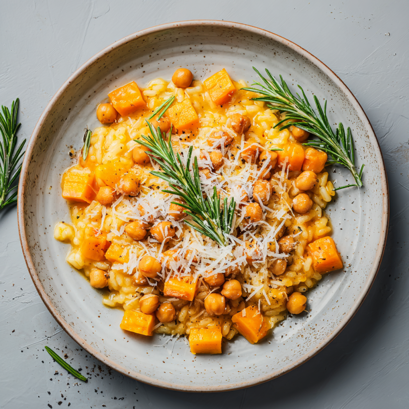 A plate of pasta e ceci with cheese and herbs.
