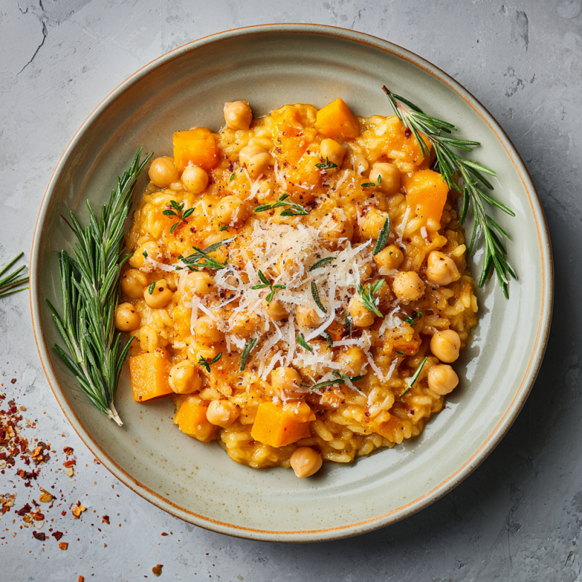 A bowl of pasta e ceci with cheese and herbs.