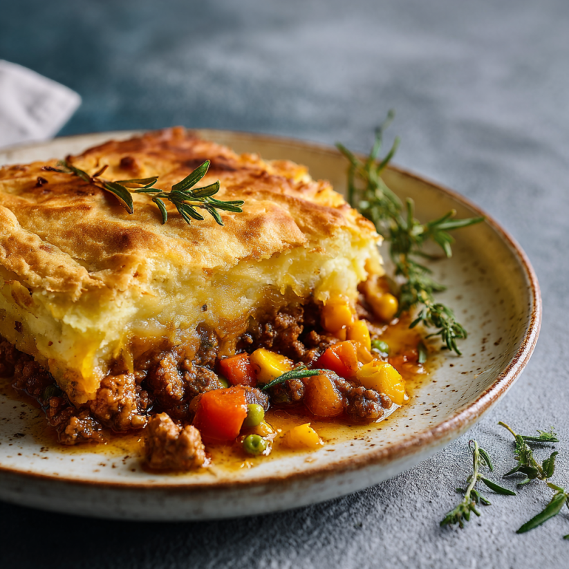 A close up of a delicious shepherd's pie.