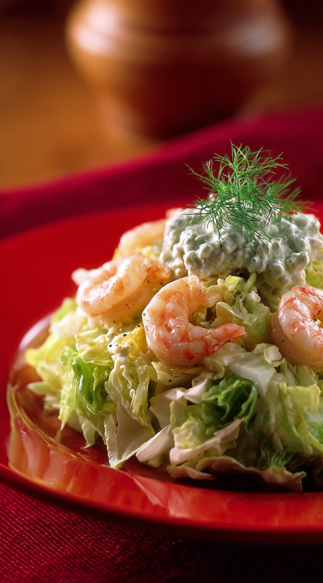 A plate of shrimp remoulade with lettuce.
