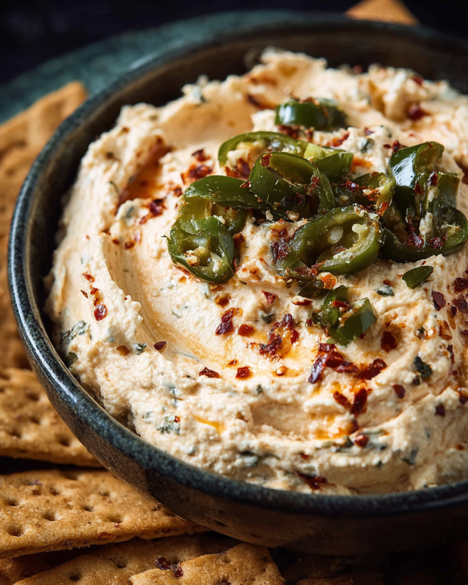 A bowl of roasted jalapeño cowboy cream cheese.