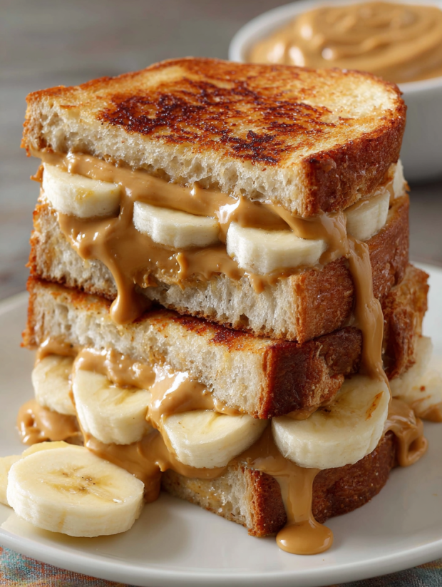 A grilled peanut butter banana sandwich.