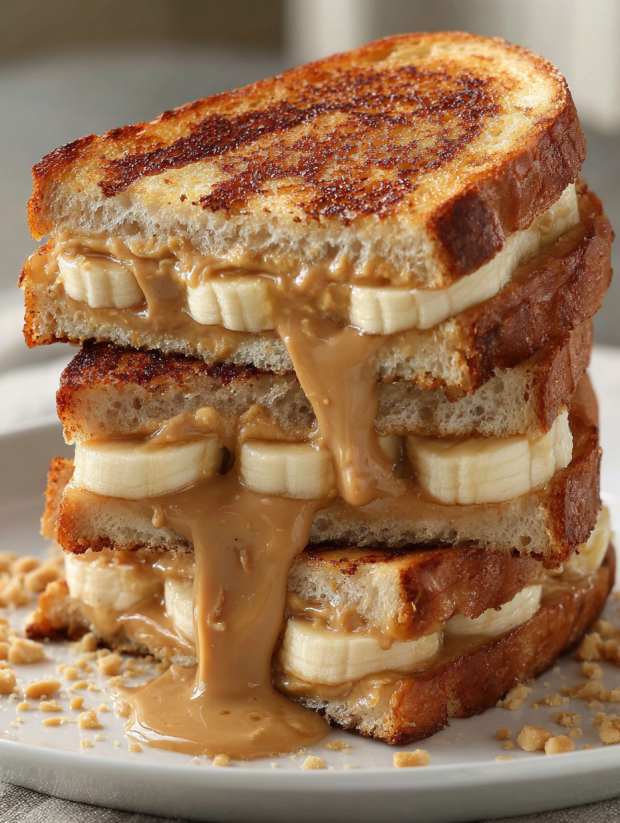 A grilled peanut butter banana sandwich.