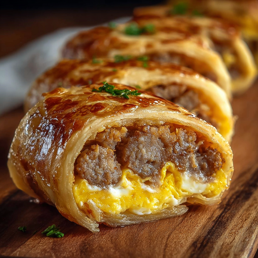 A plate of food with a sausage wrapped in pastry.