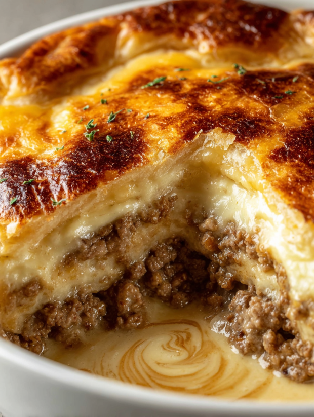 A close up of a pancake sausage casserole bake.