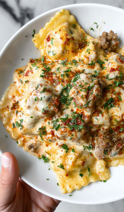 A plate of food with the word Alfredo on it.