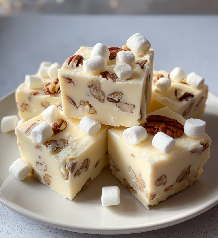 A plate of white christmas fudge.